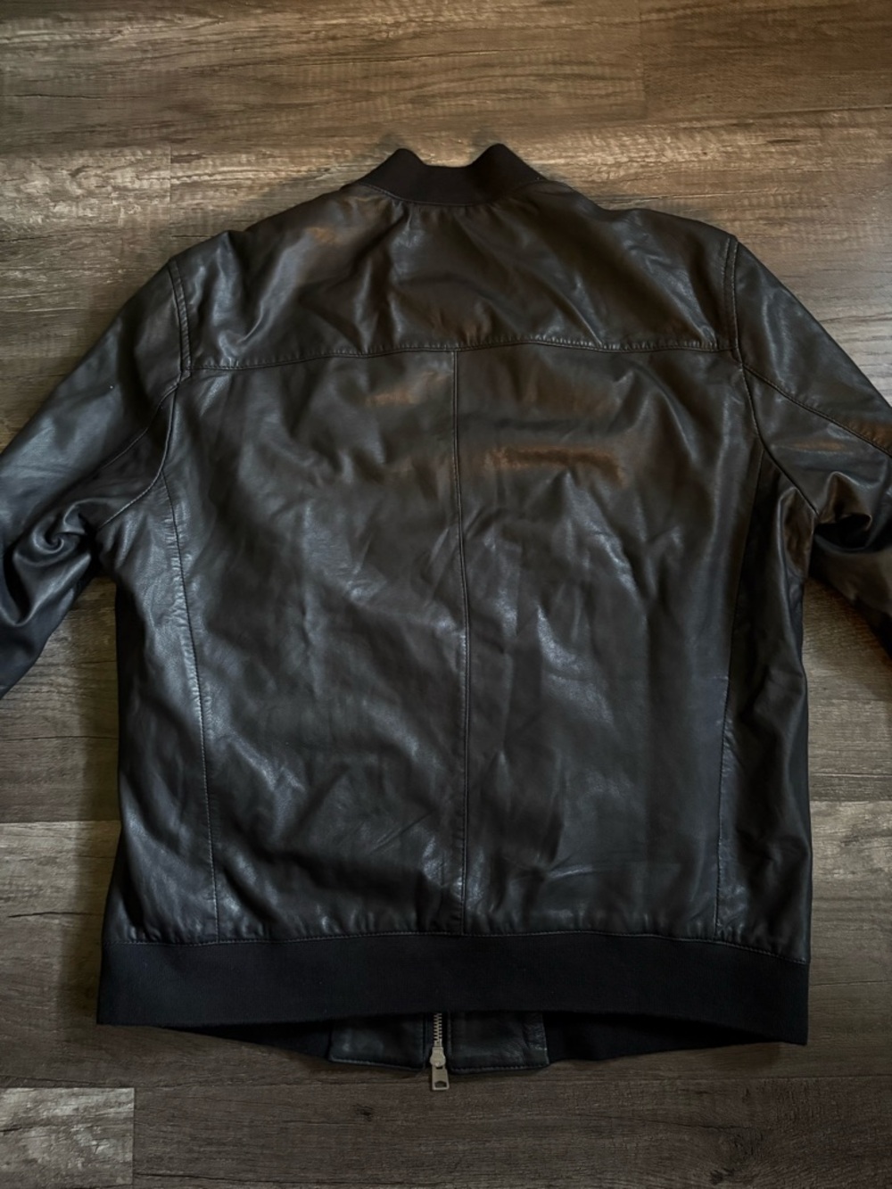 All Saints Black Leather Bomber Jacket - Picture 7 of 14